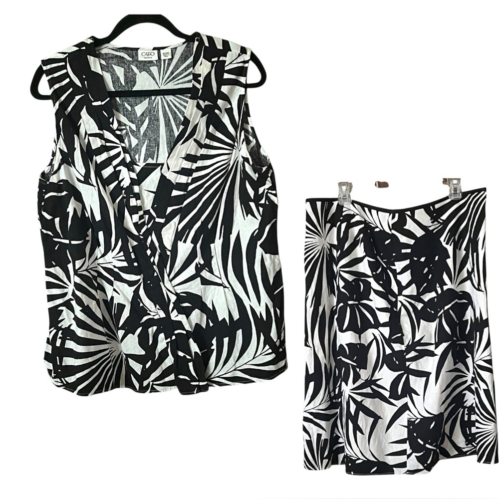 Cato 2 Piece Tropical Leaf Pattern Sleeveless Top… - image 1